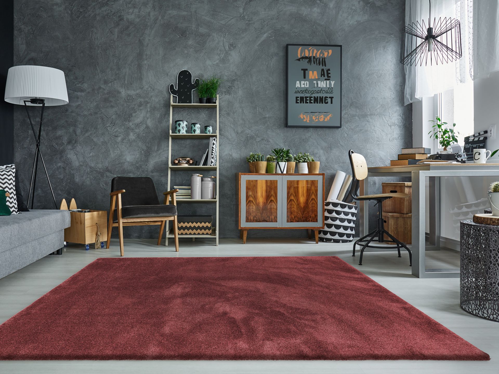 Photo of a modern room with an Urbana premium red rug.