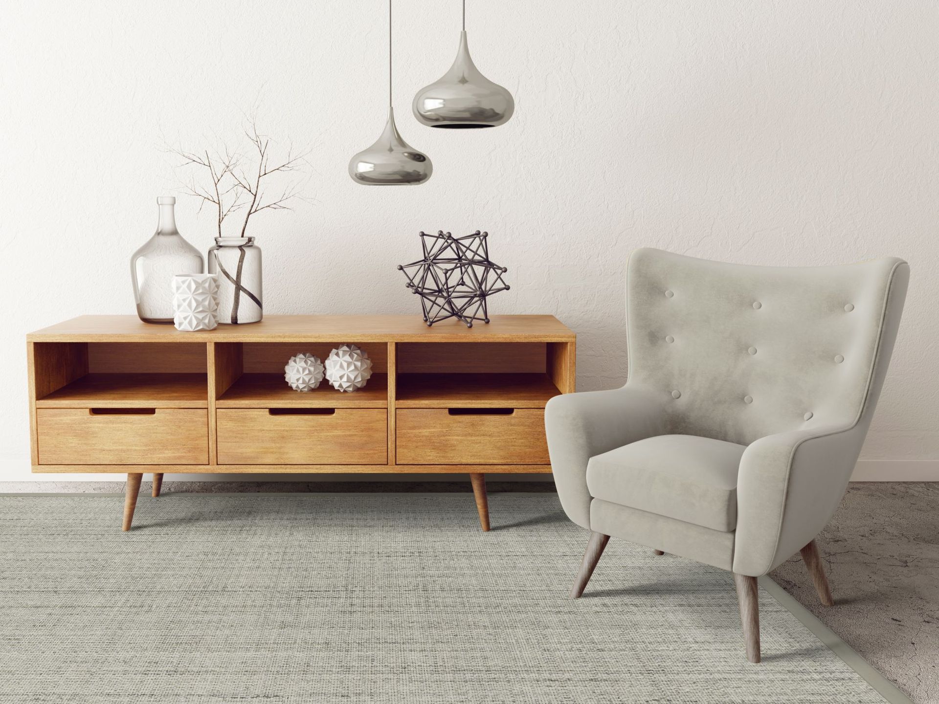 Foto eines Handwebteppichs Exquisit in einem Wohnzimmer.