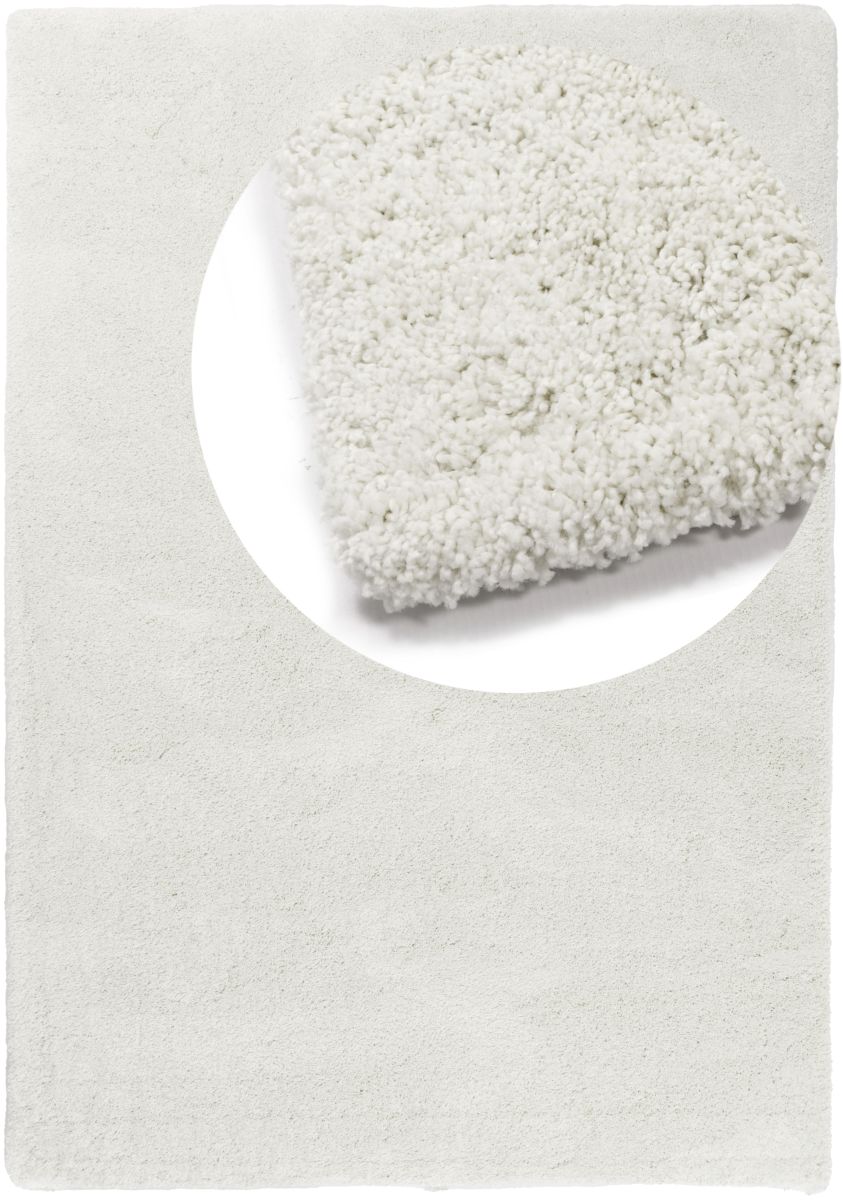 Hochflorteppich Lucida Creme Draufsicht mit Lupe