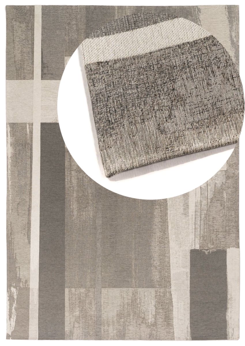 Designteppich Modra Grau Draufsicht mit Lupe