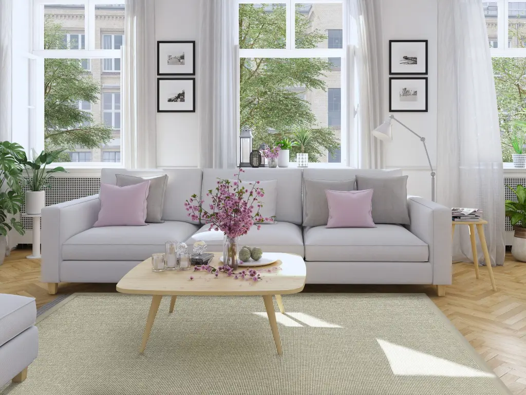 Milieufoto eines Sisalteppichs Mara beige-mix