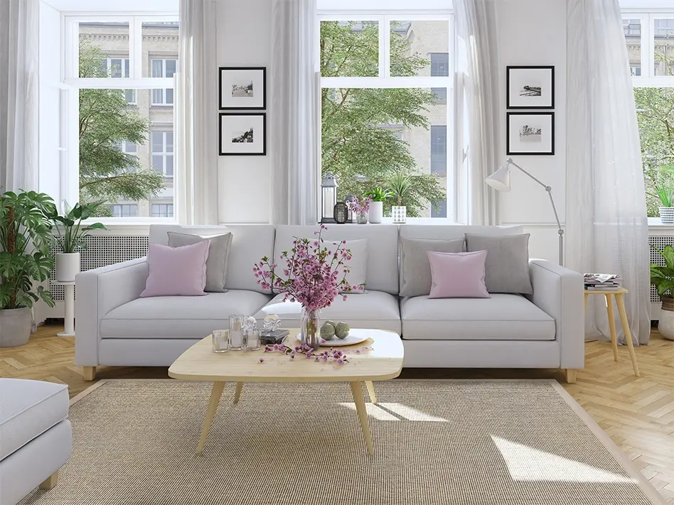Photo of a living room with a Mara S2 Chablis sisal rug.
