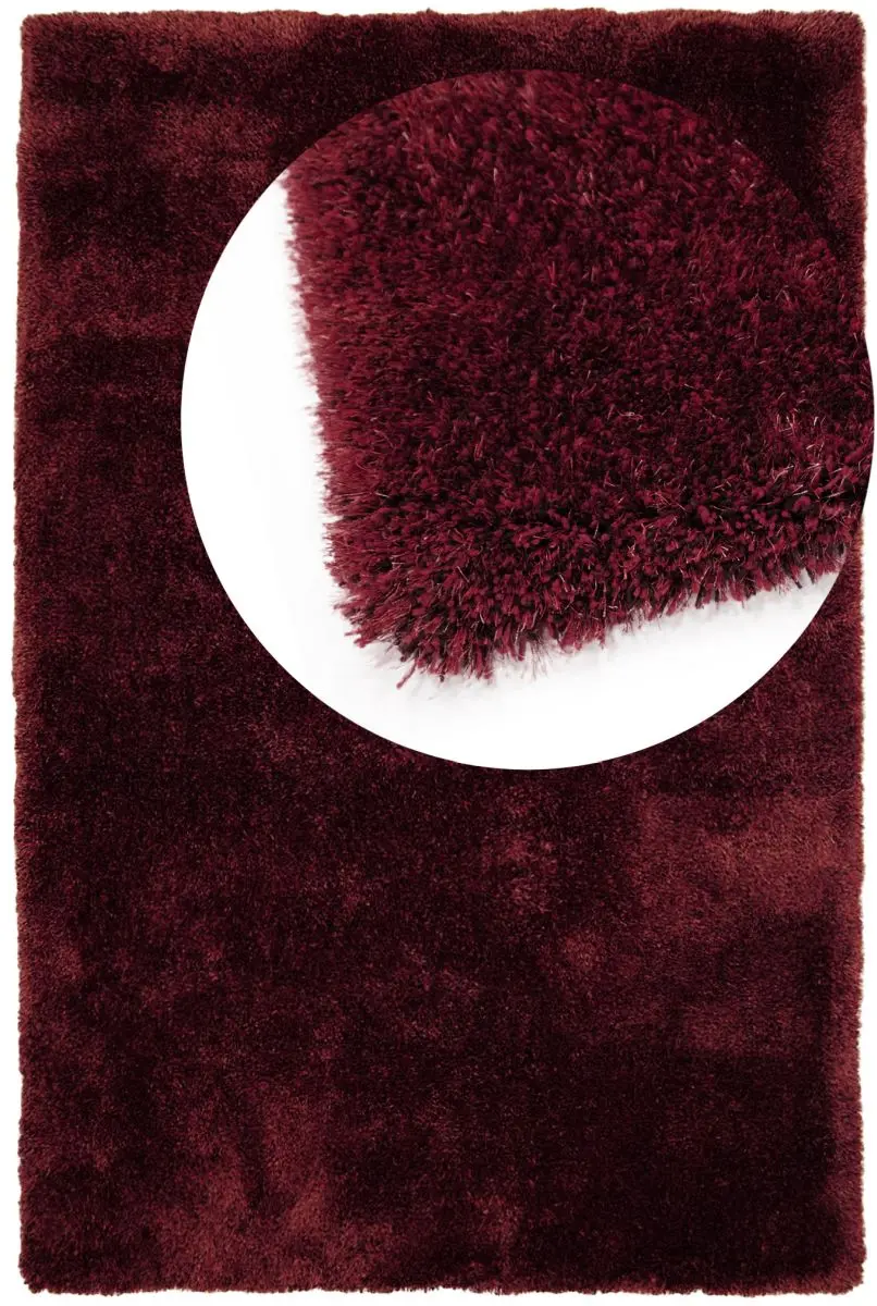 Hochflorteppich Sensit Rot Draufsicht mit Lupe