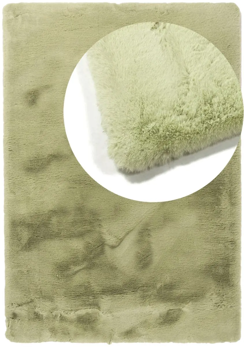 Hochflorteppich Louisa Grün Draufsicht mit Lupe Hochflorteppich Louisa Grün Draufsicht mit Lupe