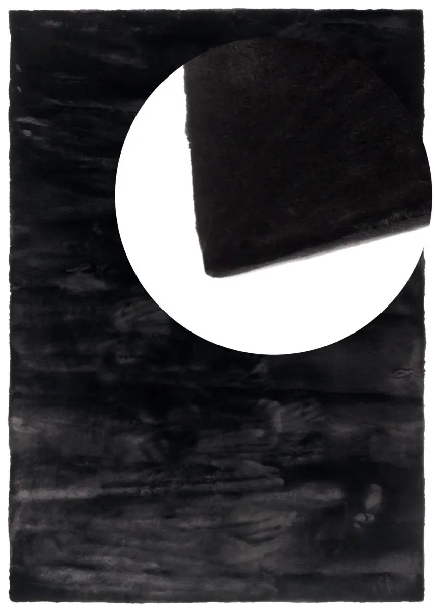 Hochflorteppich Lotti Schwarz Draufsicht mit Lupe Hochflorteppich Lotti Schwarz Draufsicht mit Lupe