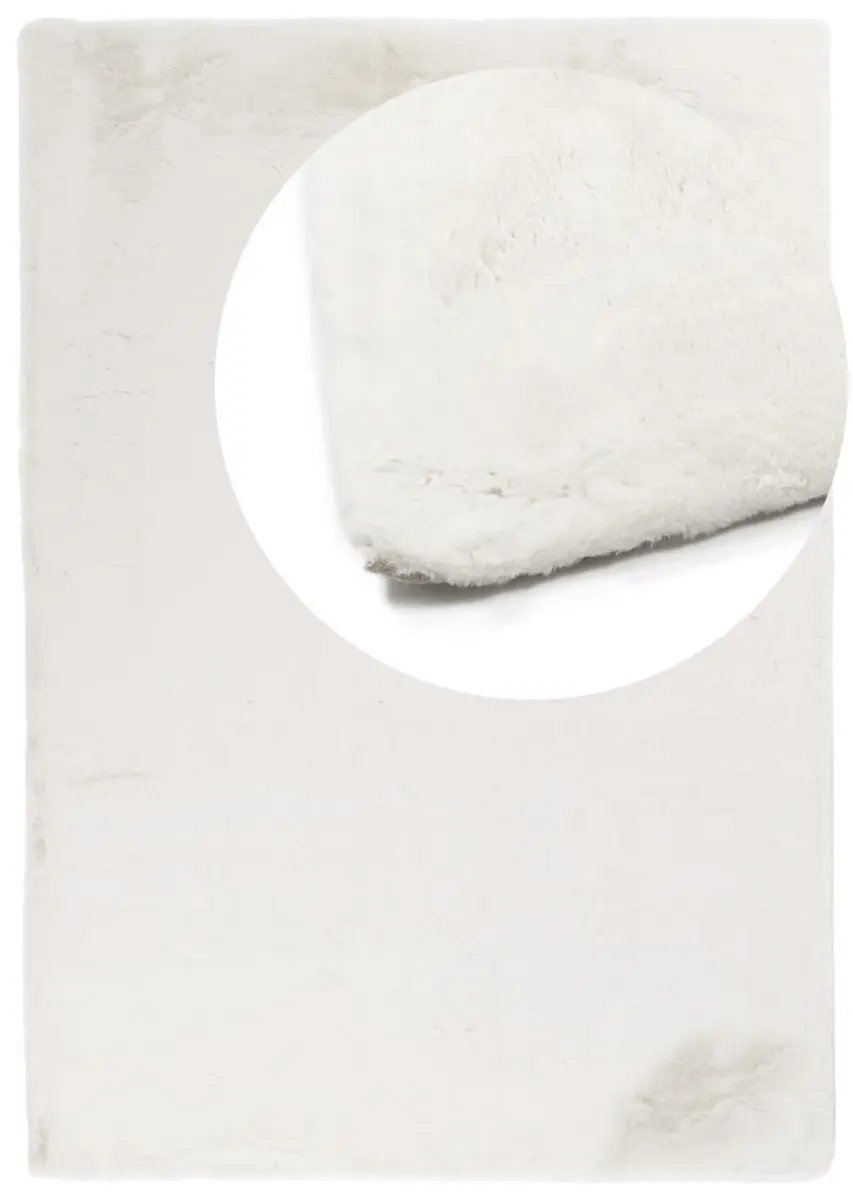 Hochflorteppich Lotti Weiß Draufsicht mit Lupe Hochflorteppich Lotti Weiß Draufsicht mit Lupe