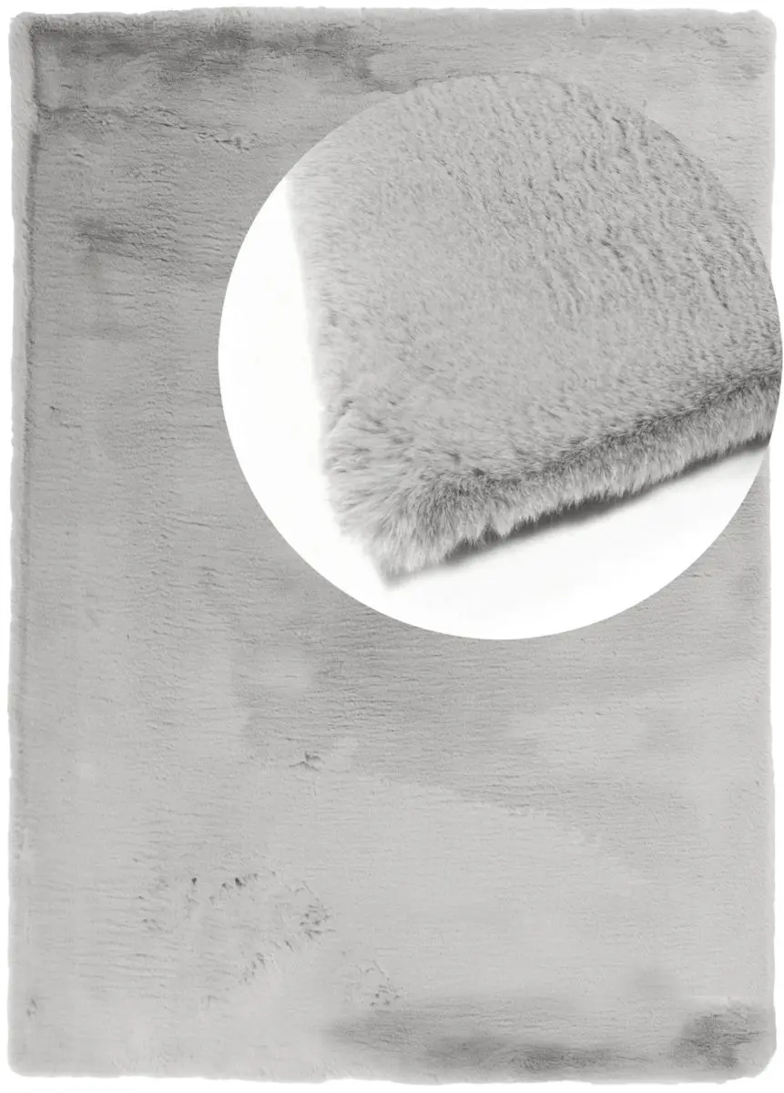 Hochflorteppich Louisa Silbergrau Draufsicht mit Lupe Hochflorteppich Louisa Silbergrau Draufsicht mit Lupe