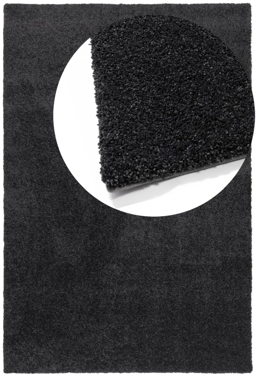 Hochflorteppich Lucida Anthrazit Draufsicht mit Lupe