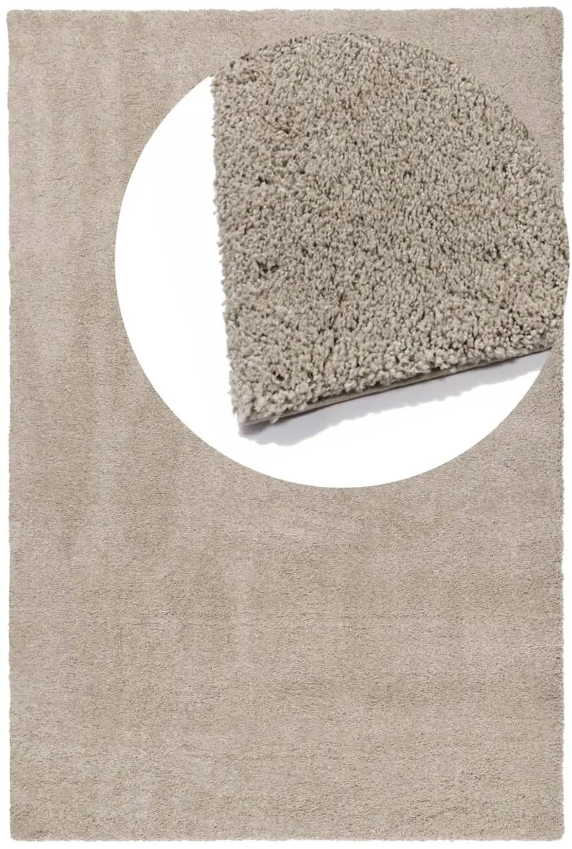 Hochflorteppich Lucida Beige Draufsicht mit Lupe