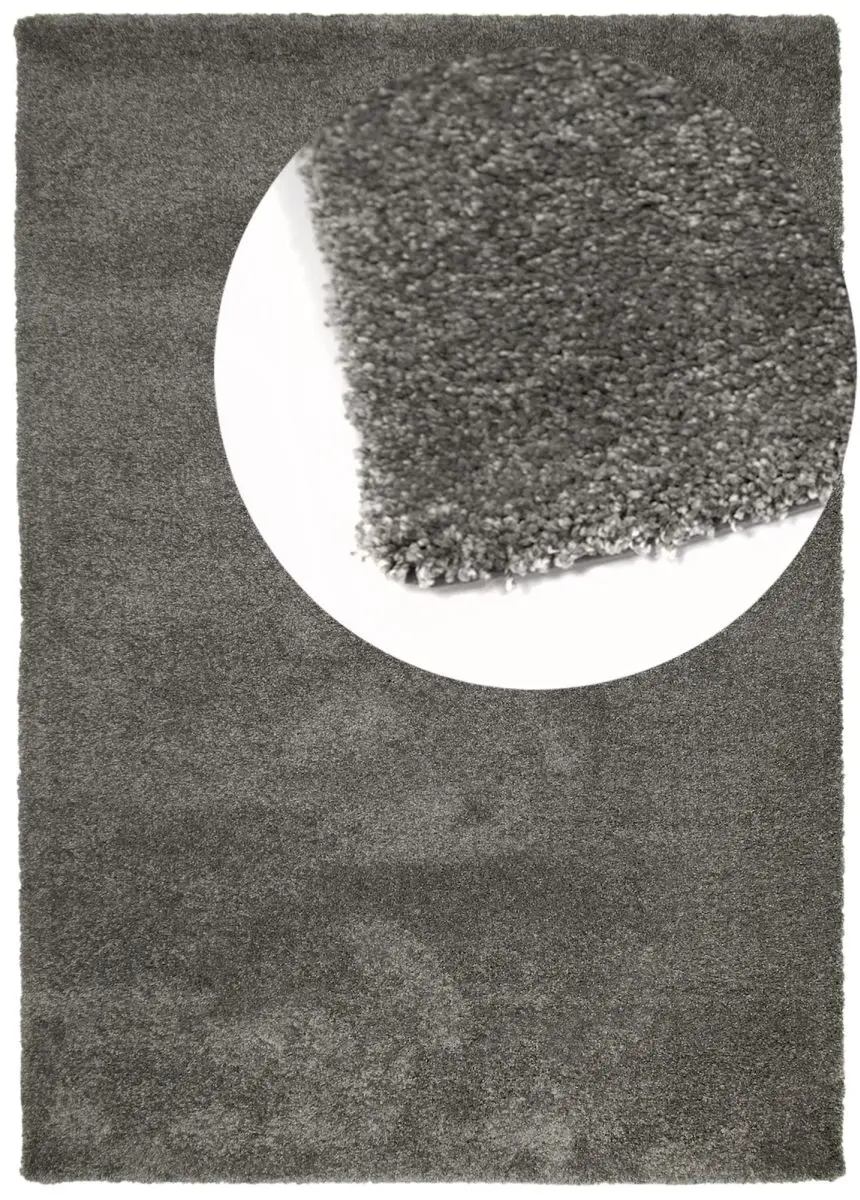 Hochflorteppich Lucida Grau Draufsicht mit Lupe