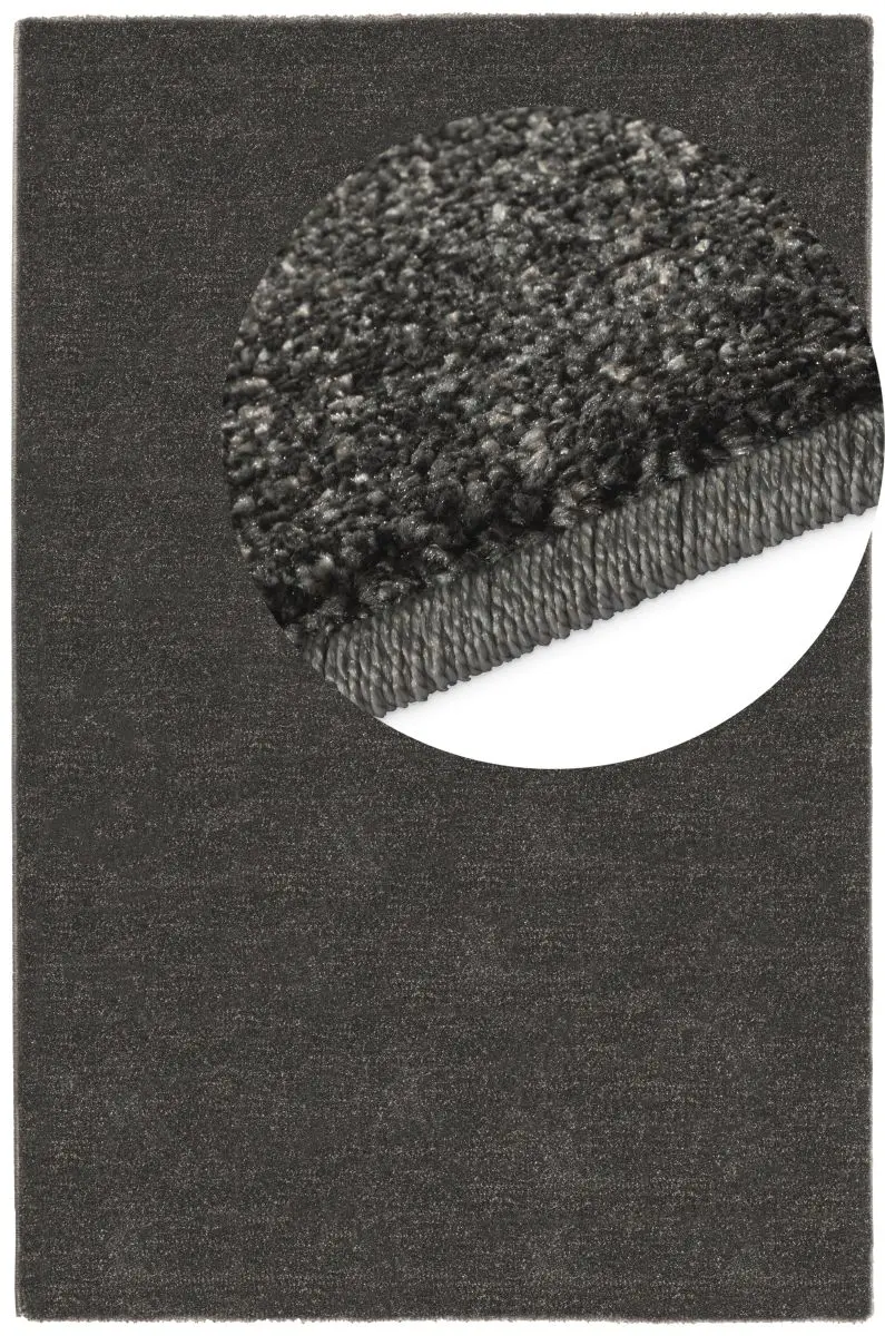 Kurzflorteppich Maduna Anthrazit Draufsicht mit Lupe