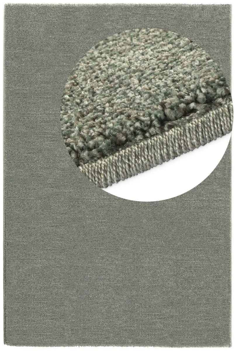 Kurzflorteppich Maduna Grün Draufsicht mit Lupe