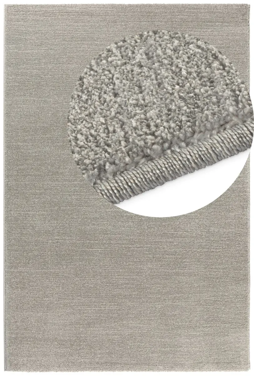 Kurzflorteppich Maduna Silber Draufsicht mit Lupe