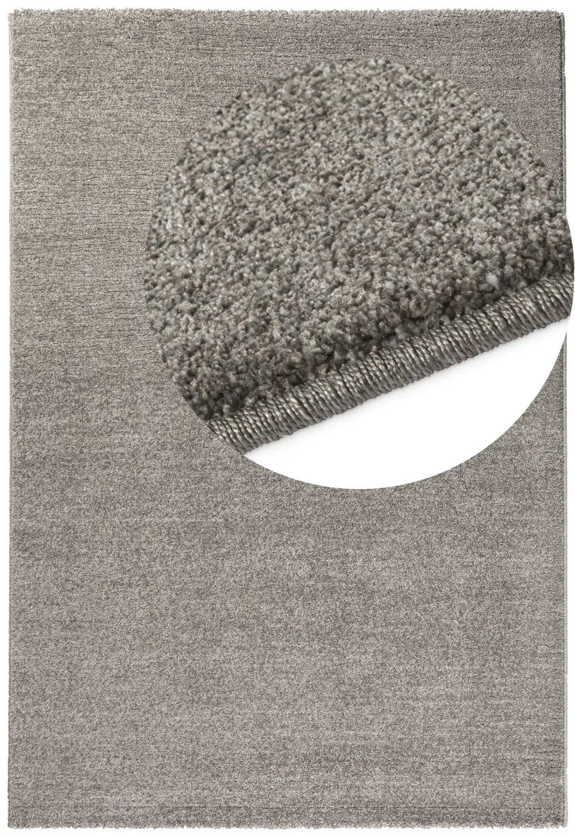 Kurzflorteppich Maduna Taupe Draufsicht mit Lupe