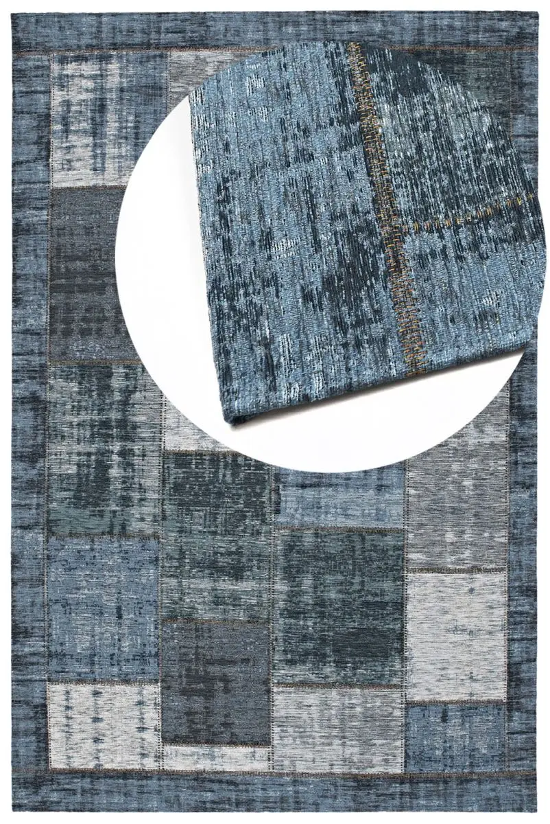 Designteppich Pablo Denim Draufsicht mit Lupe