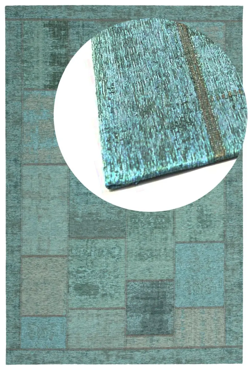 Designteppich Pablo Türkis Draufsicht mit Lupe