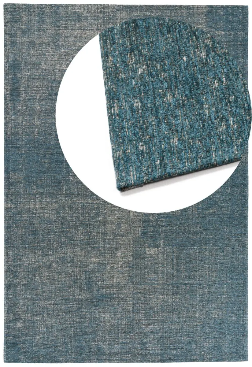 Vintage-Teppich Salamanca Hellblau Draufsicht mit Lupe