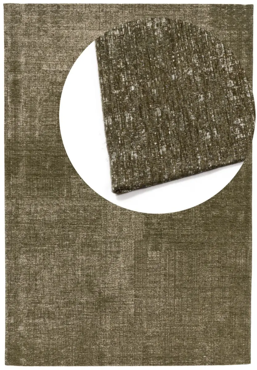 Vintage-Teppich Salamanca Olivgrün Draufsicht mit Lupe