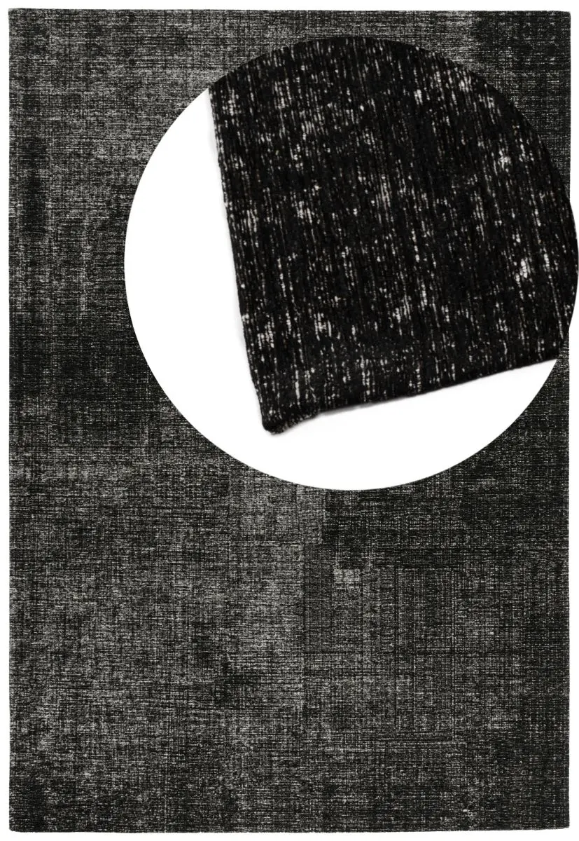 Vintage-Teppich Salamanca Schwarz Draufsicht mit Lupe