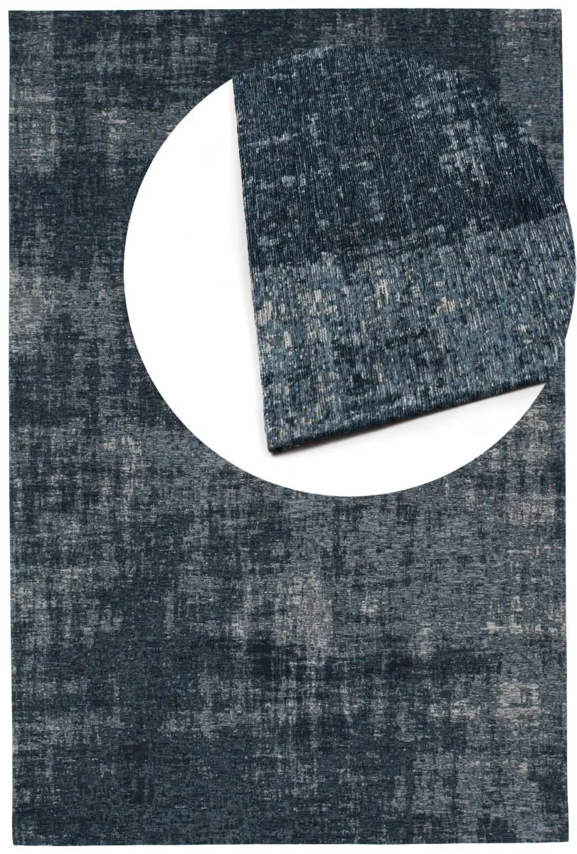 Vintage-Teppich Saragoza Denim Draufsicht mit Lupe Vintage-Teppich Saragoza Denim Draufsicht mit Lupe