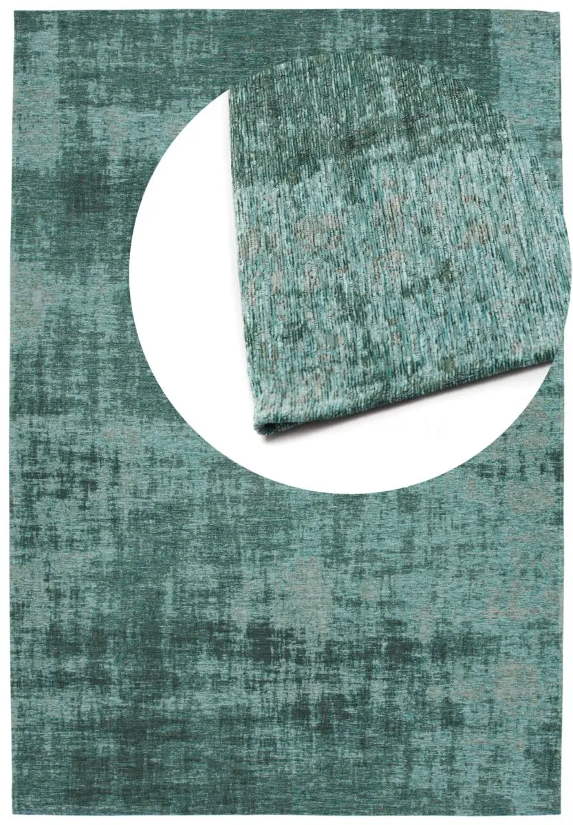 Vintage-Teppich Saragoza Petrol Draufsicht mit Lupe Vintage-Teppich Saragoza Petrol Draufsicht mit Lupe