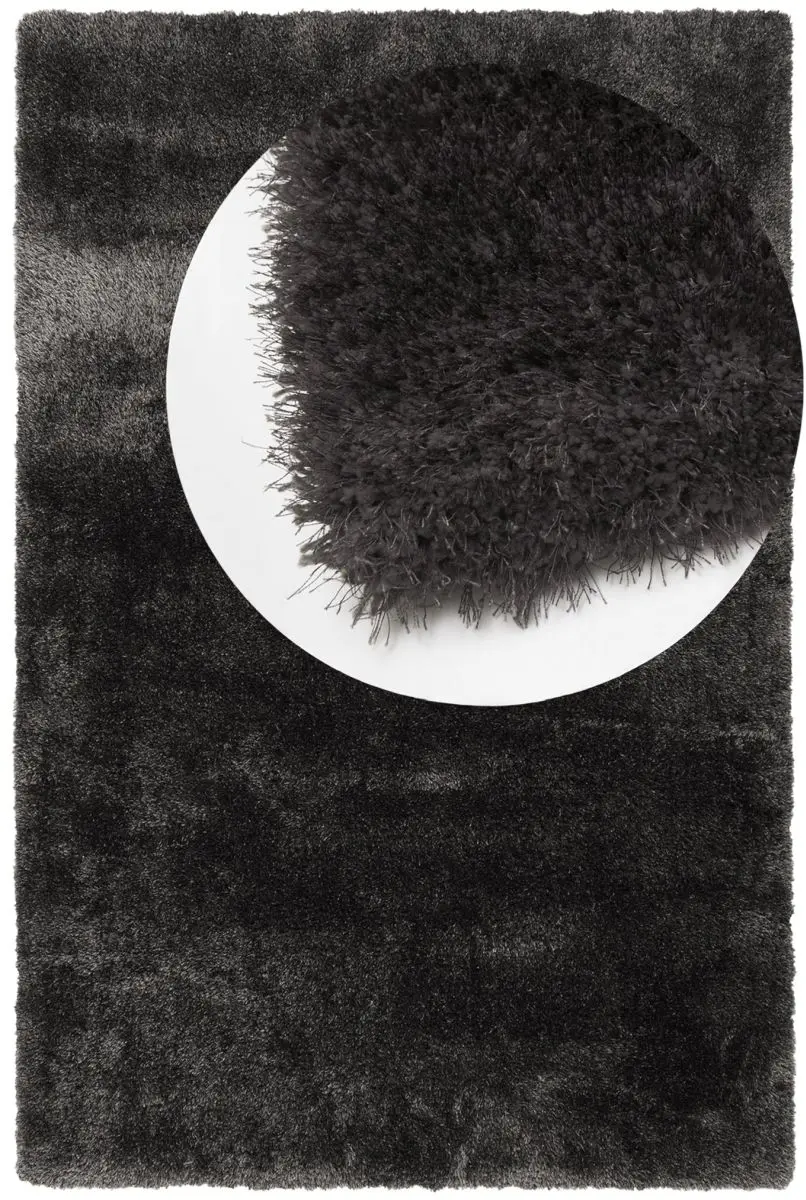 Hochflorteppich Sensit Anthrazit Draufsicht mit Lupe