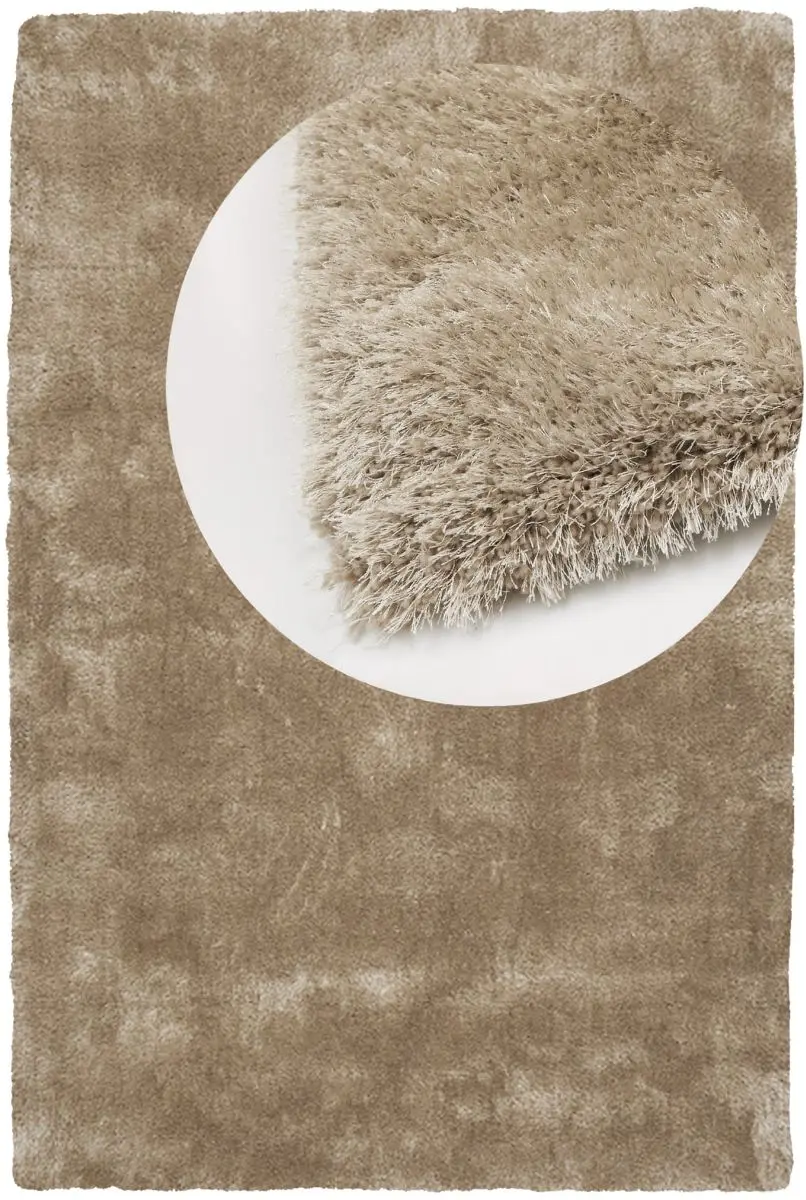 Hochflorteppich Sensit Beige Draufsicht mit Lupe