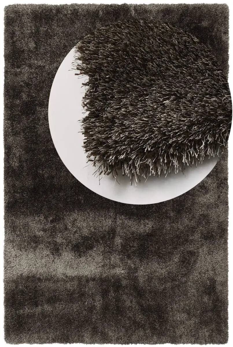 Hochflorteppich Sensit Braun Draufsicht mit Lupe