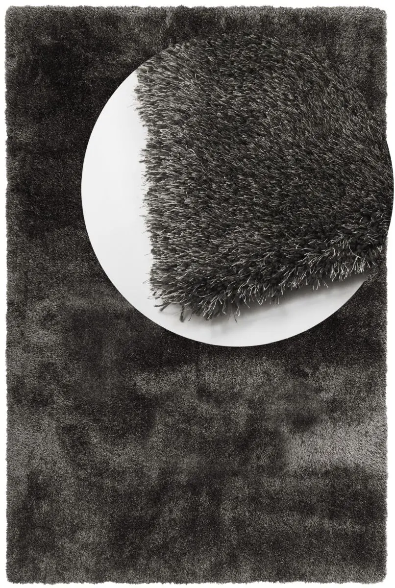 Hochflorteppich Sensit Dunkelgrau Draufsicht mit Lupe