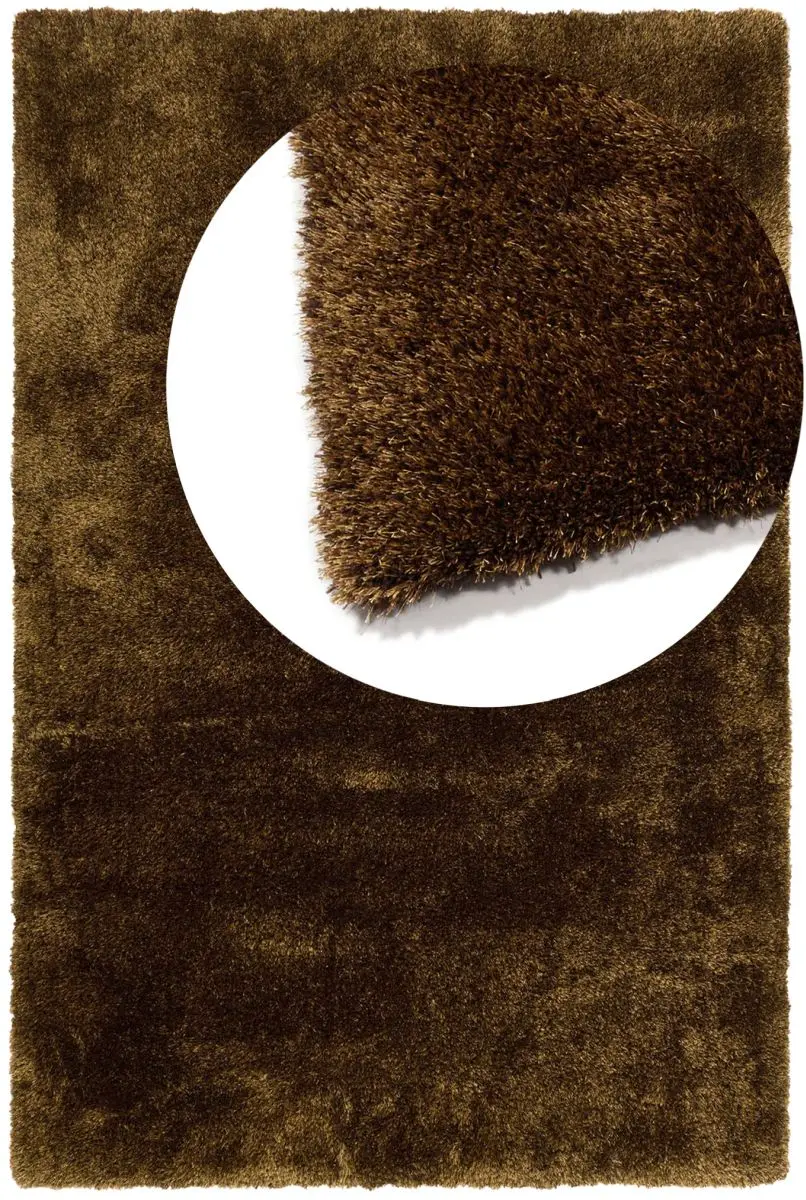 Hochflorteppich Sensit Gold-Mix Draufsicht mit Lupe