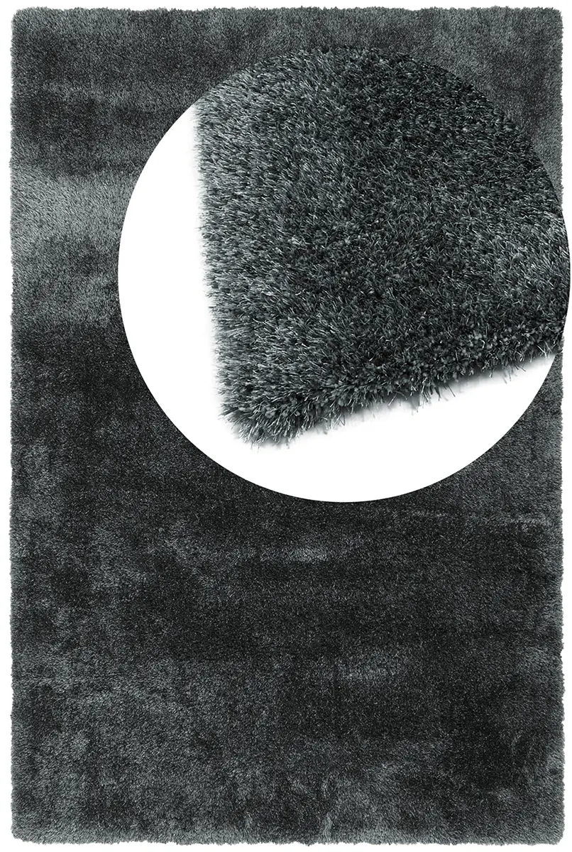 Hochflorteppich Sensit Graublau-Mix Draufsicht mit Lupe