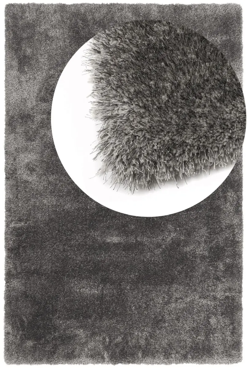Hochflorteppich Sensit Grau-Mix Draufsicht mit Lupe