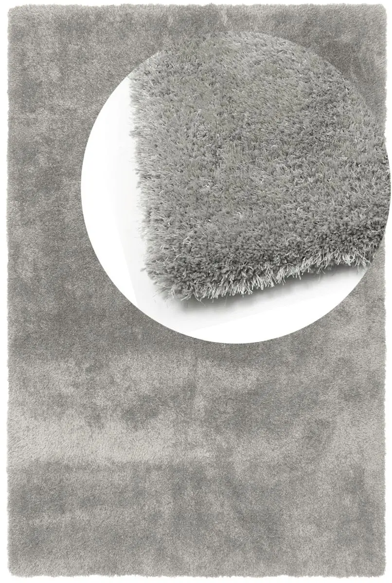 Hochflorteppich Sensit Hellgrau Draufsicht mit Lupe