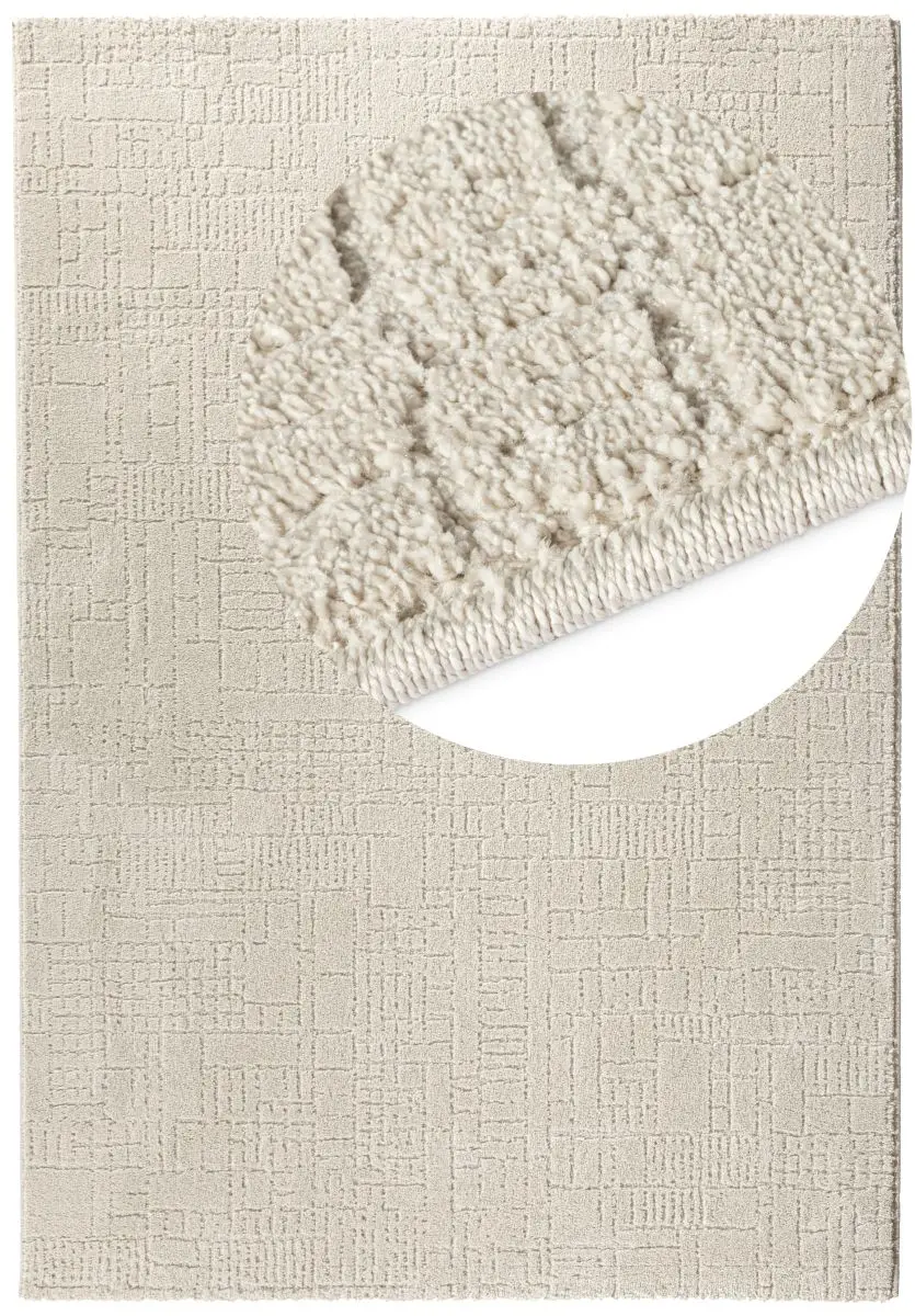 Kurzflorteppich Tredito Ivory Draufsicht mit Lupe