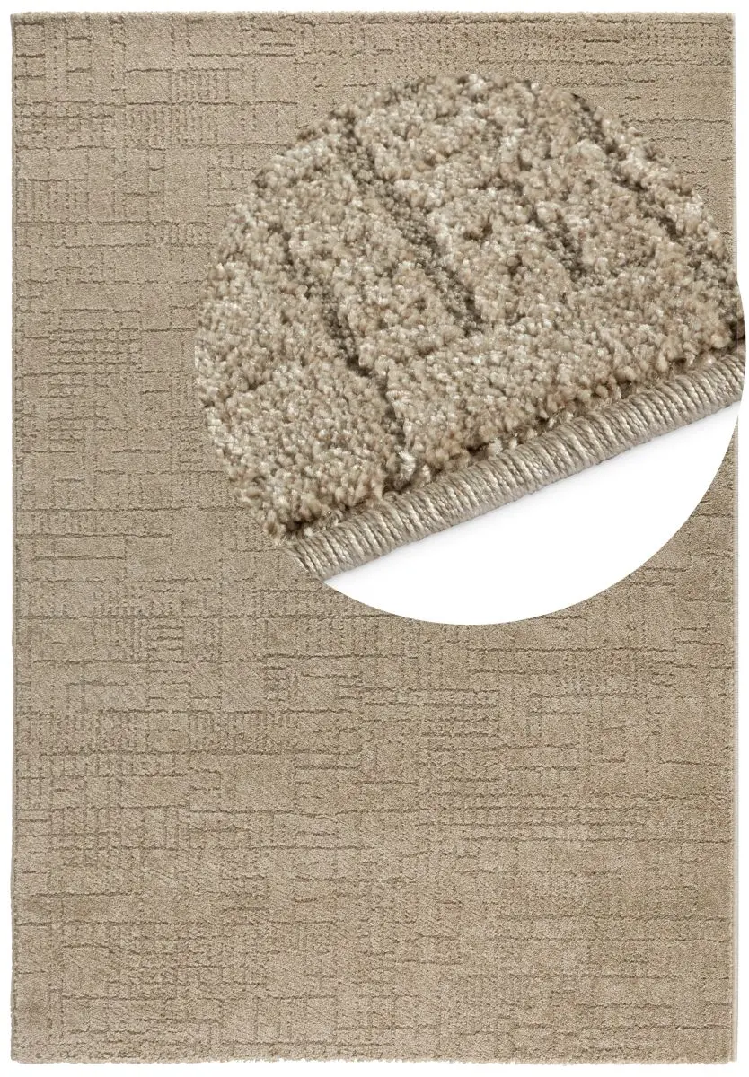 Kurzflorteppich Tredito Sand Draufsicht mit Lupe