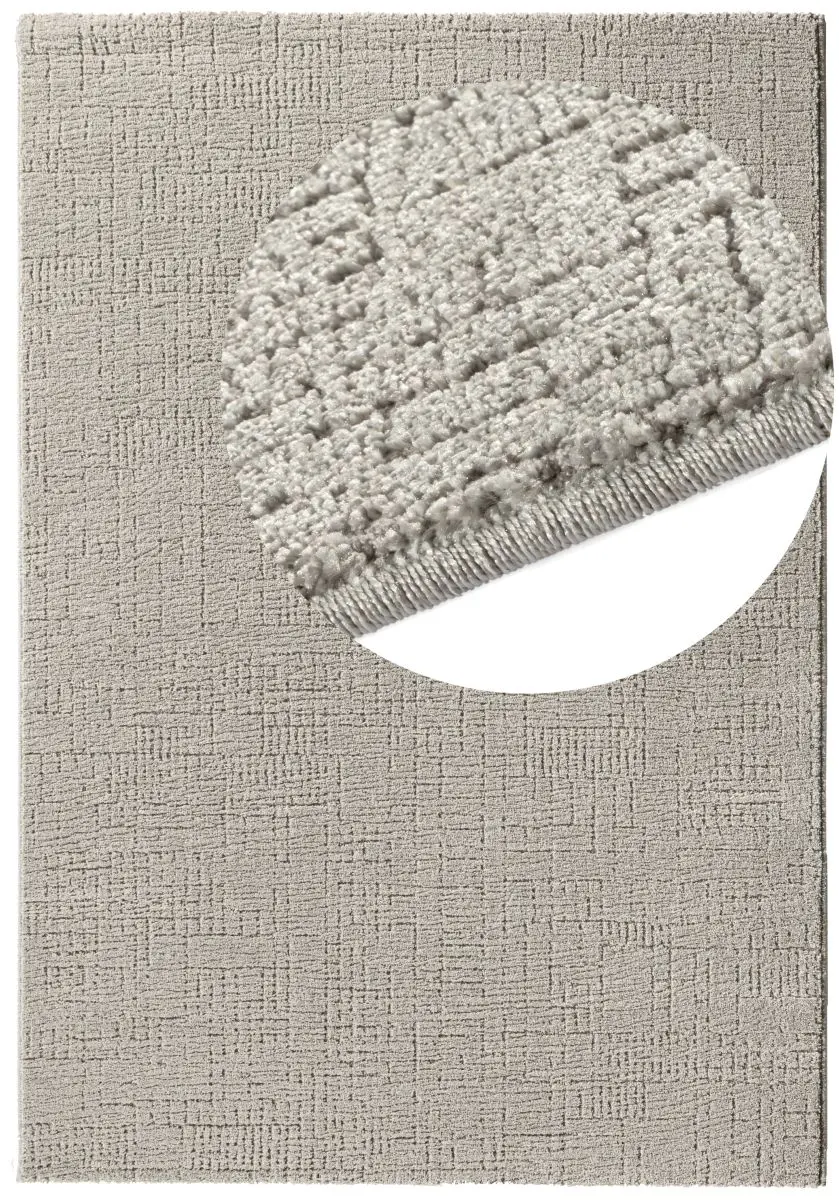 Kurzflorteppich Tredito Silber Draufsicht mit Lupe