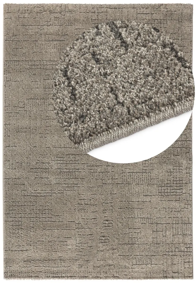 Kurzflorteppich Tredito Taupe Draufsicht mit Lupe