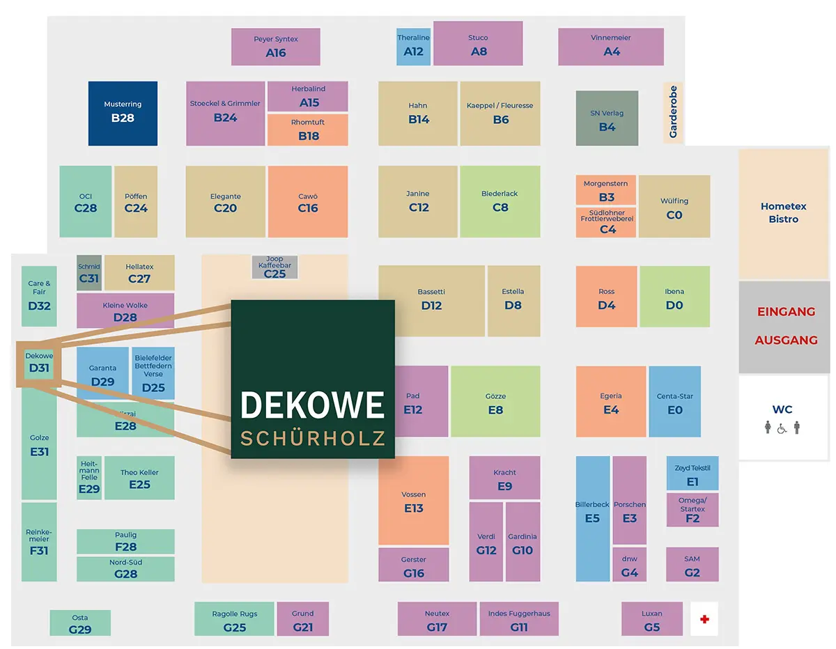 Messeplan Hometex 20205 mit Markierung vom Stand von DEKOWE.