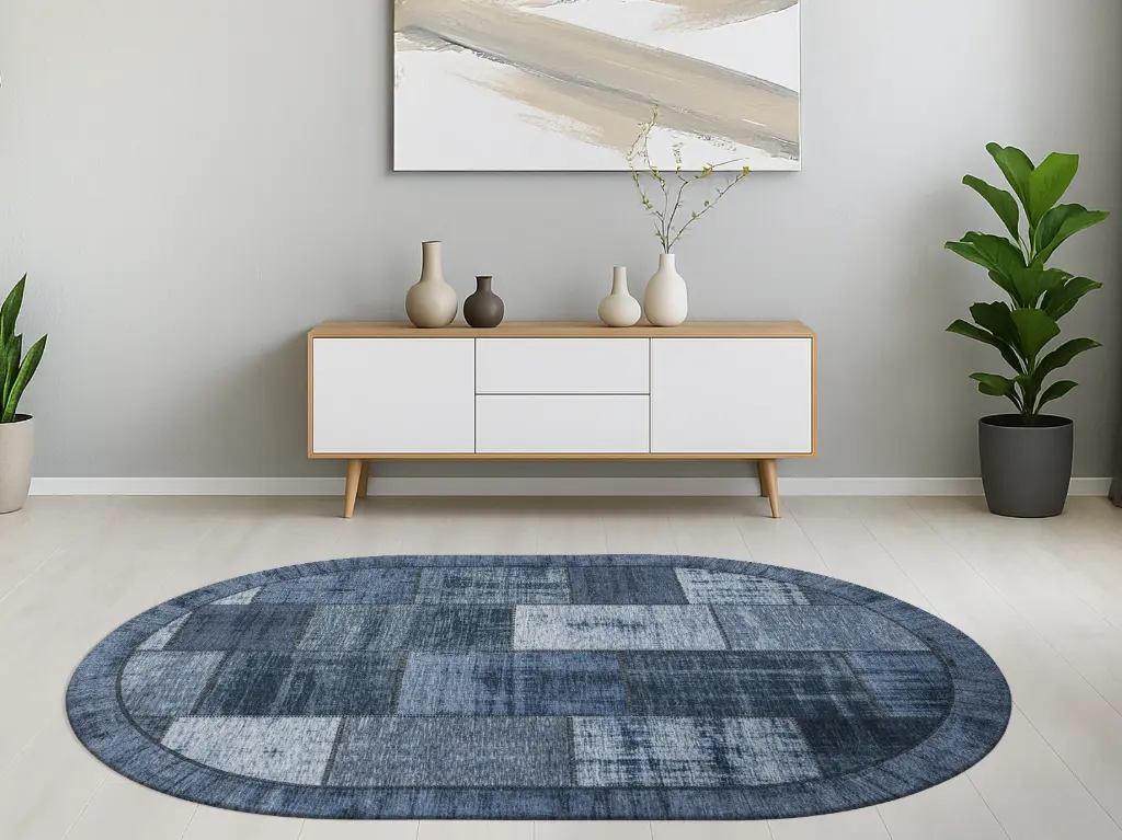 Designteppich Pablo Denim oval Milieu