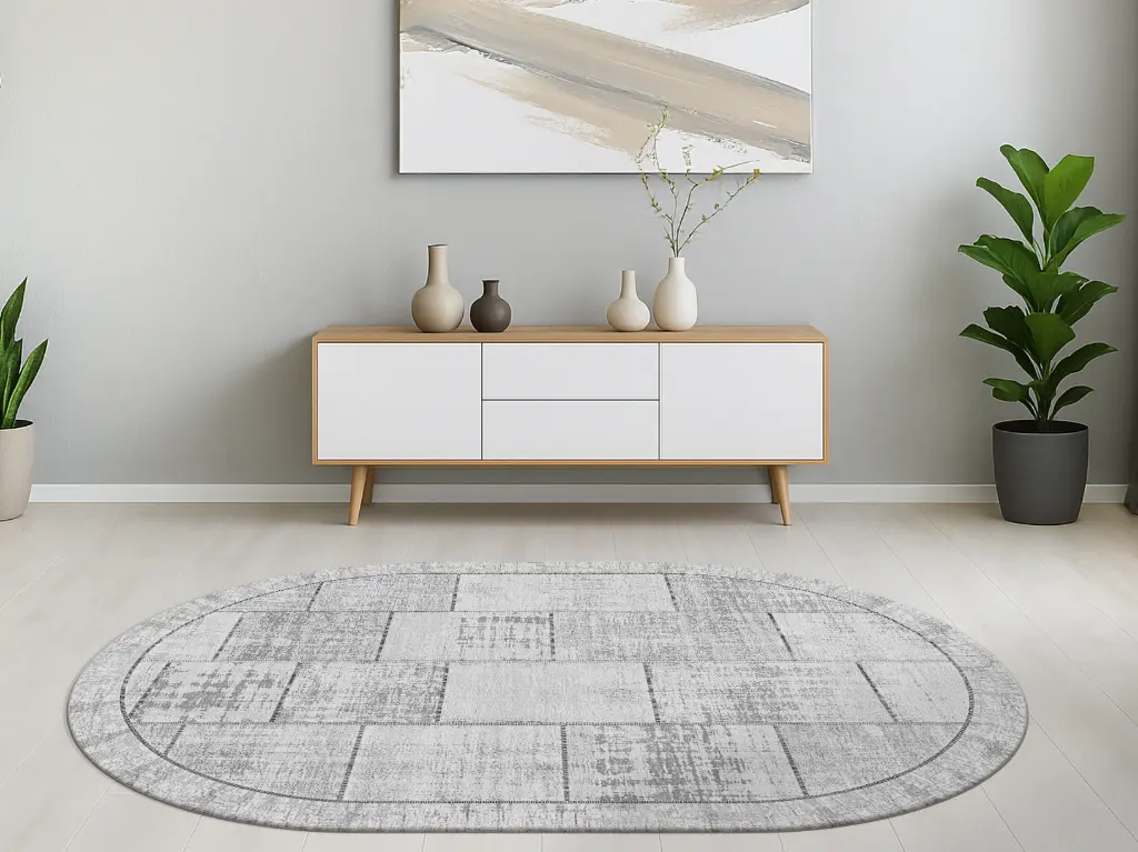 Designteppich Pablo Hellgrau oval Milieu