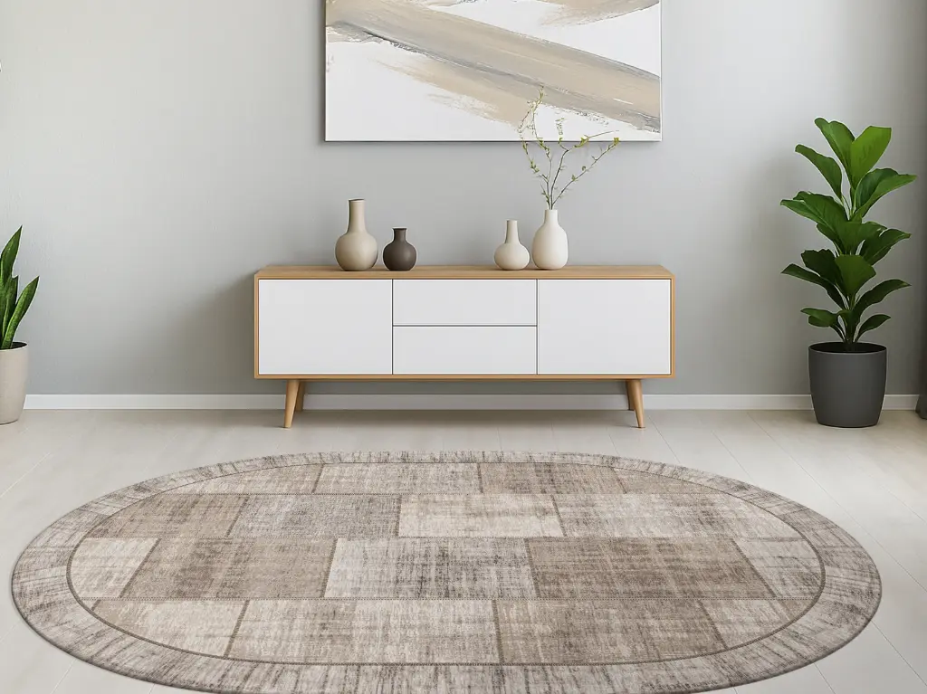 Designteppich Pablo Beige oval Milieu