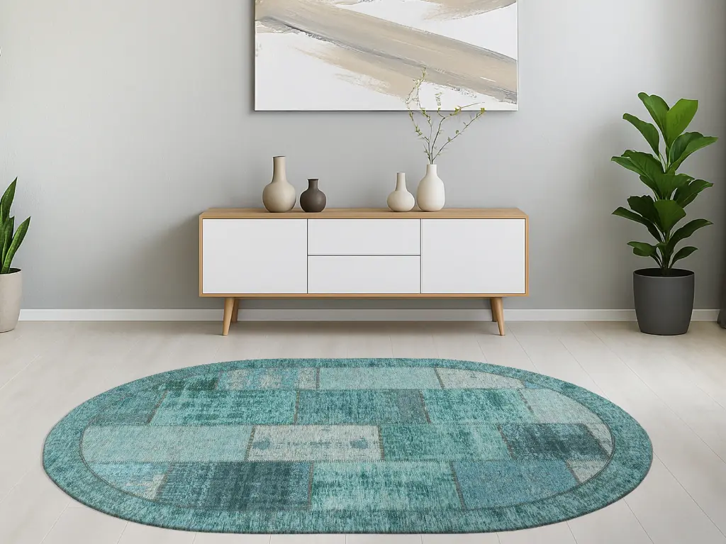 Designteppich Pablo Türkis oval Milieu